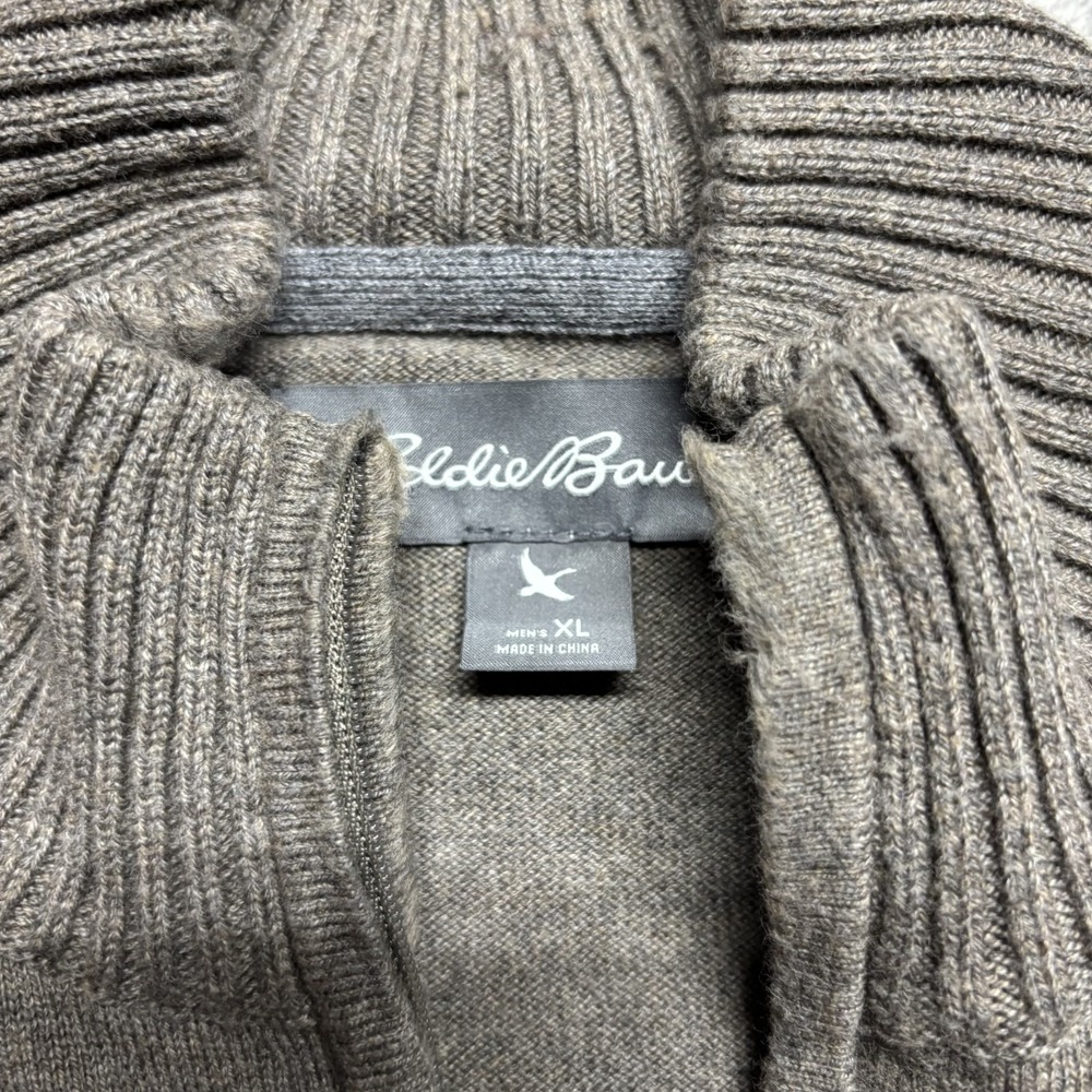 Eddie Bauer Mens 1/4 Zip Sweater Size XL Brown Cotton Merino Wool Blend Pullover - Picture 4 of 7